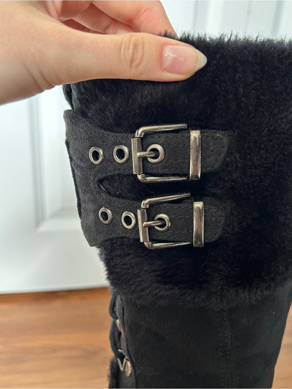 Vintage Whimsygoth Grunge Black Faux Fur Winter Boots - Picture 7 of 12